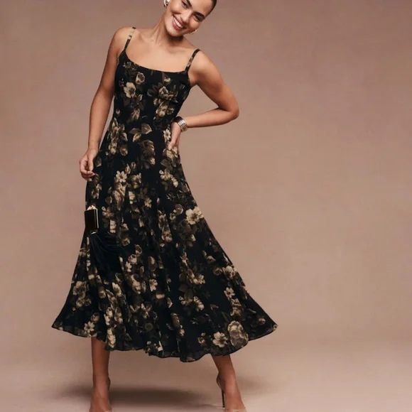 Reformation Black and Cream Floral Midi Dress - Picture 6 of 6